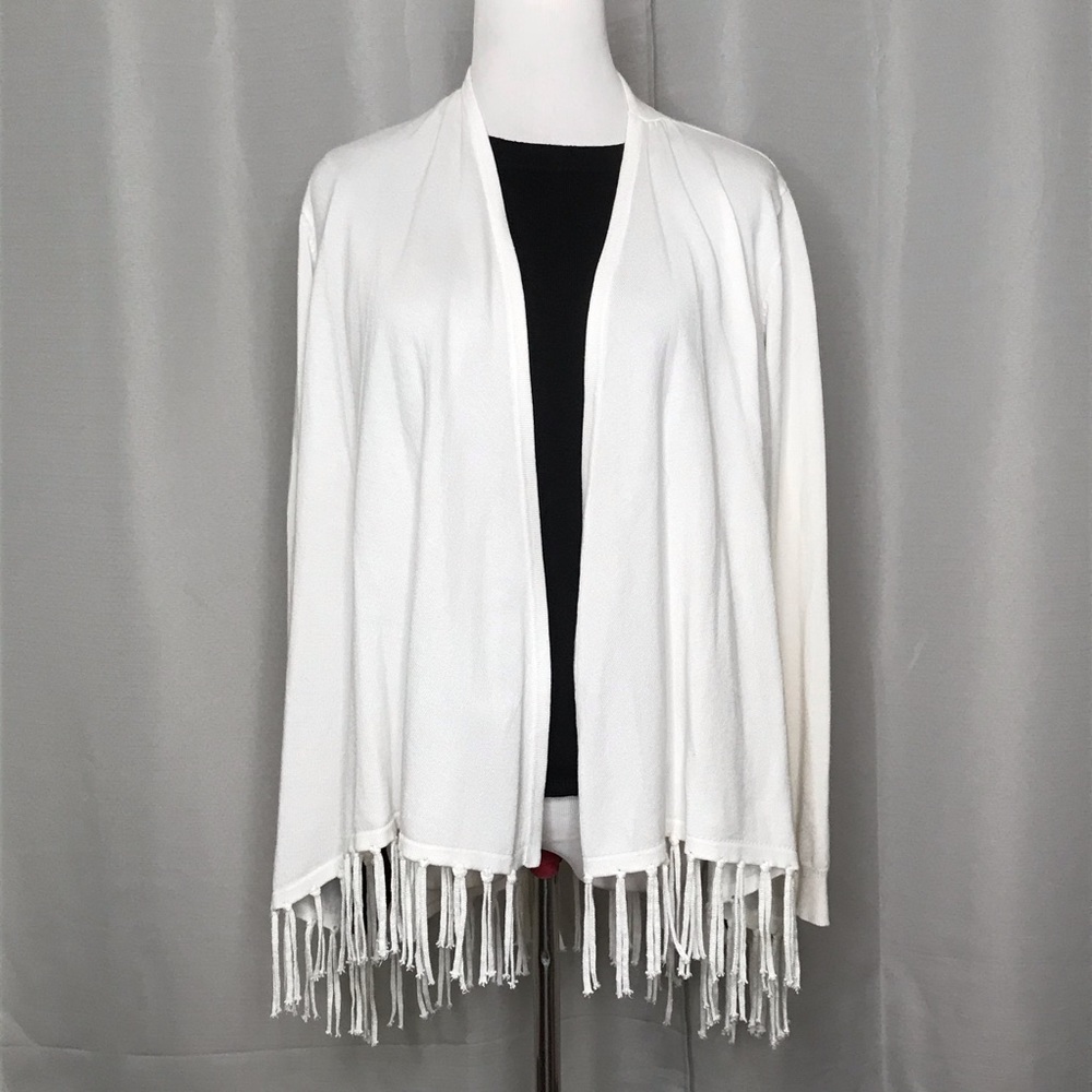 Tassel trim open cardigan